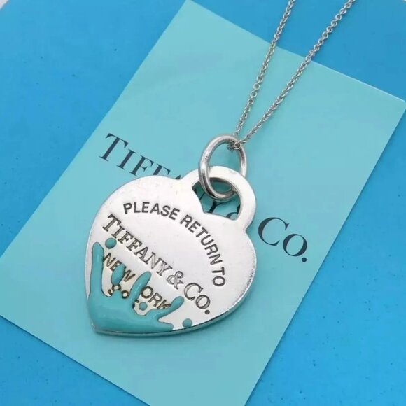LIKE NEW!! Tiffany & Co. Sterling Silver and Blue Enamel Splash Necklace - Picture 1 of 4